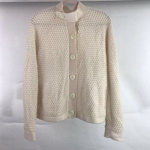 Ivory Button Front Crochet Knit Wool Cardigan